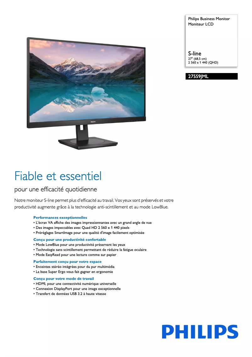 Page 1 of the manual Technical Sheet Philips 275S9JML