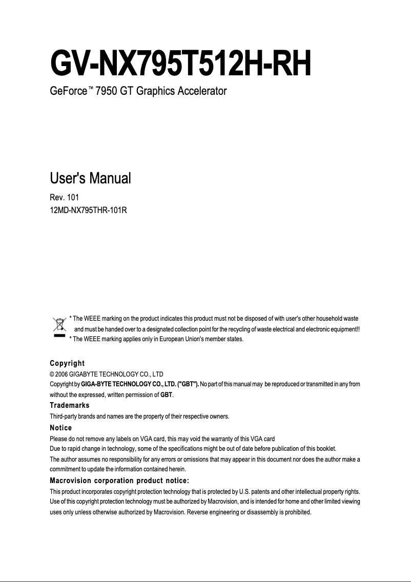 Page 1 de la notice Manuel utilisateur Gigabyte GeForce 7950 GT