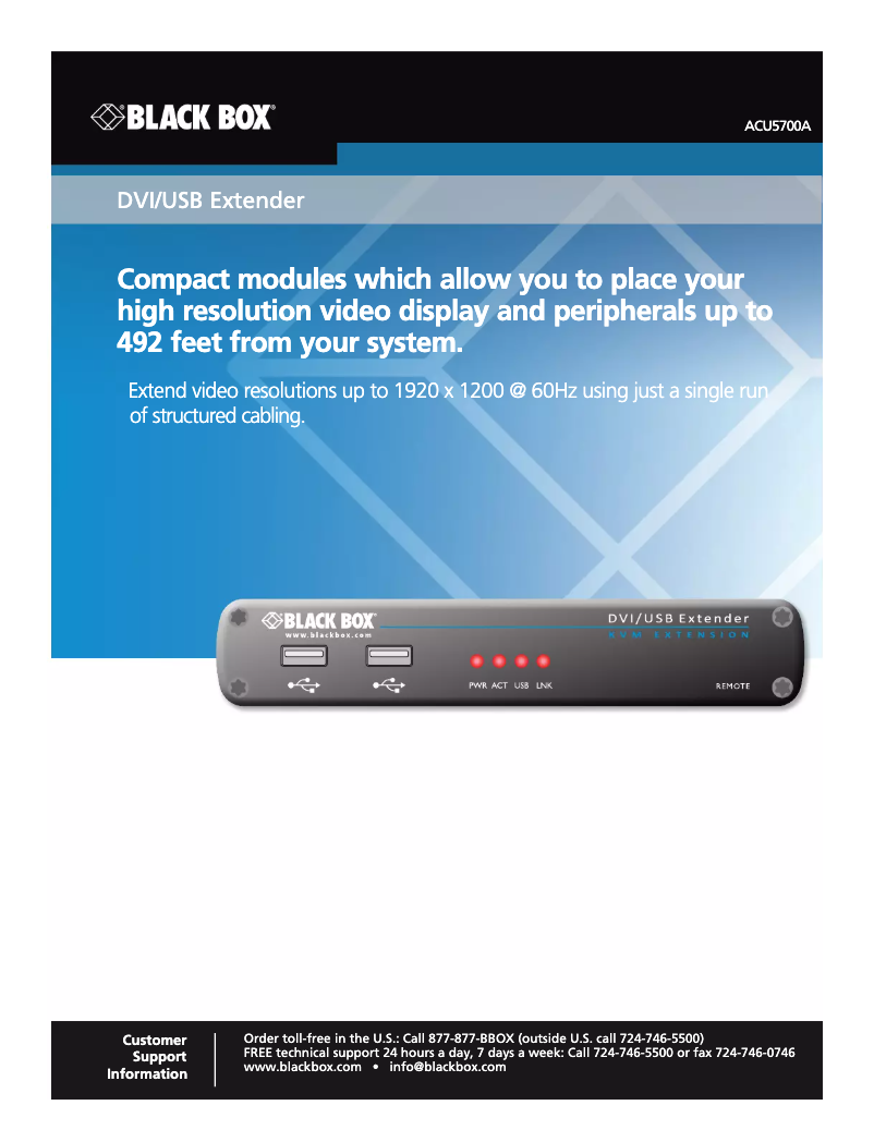 Page n°1 - Manuel utilisateur Black Box LRX KVM EXTENDER - DVI, USB