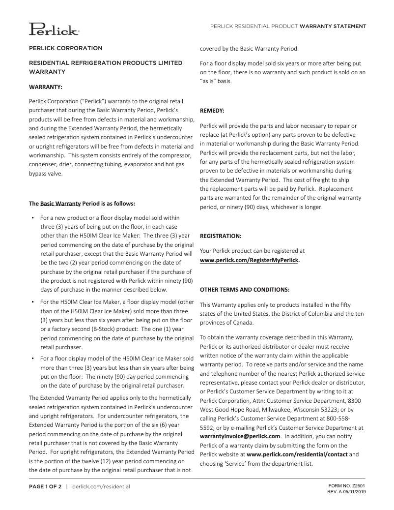 Page n°1 - Mode d'emploi Perlick C-Series HC24BB-3-2L