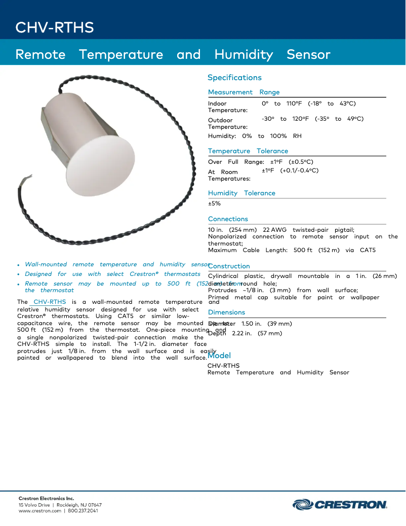 Page n°1 - Fiche technique Crestron CHV-RTHS