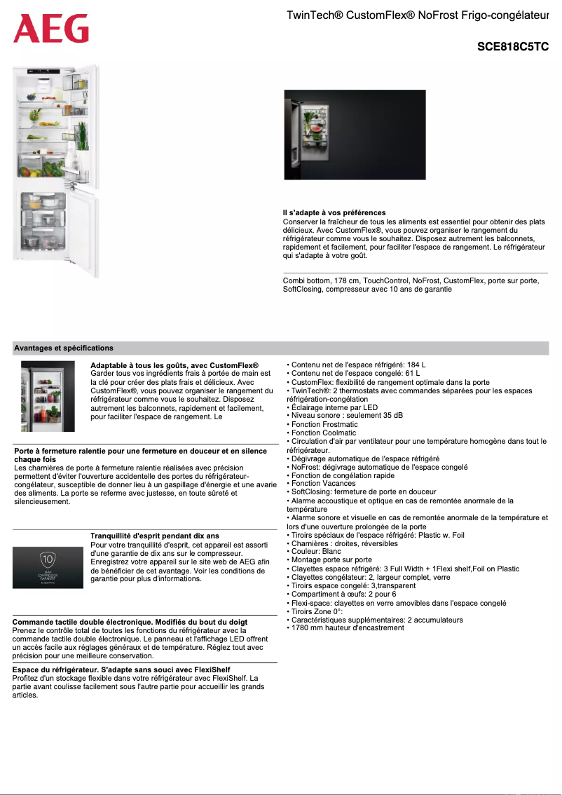 Page 1 de la notice Fiche technique AEG SCE818C5TC