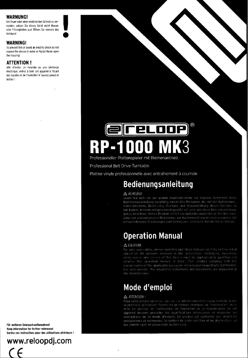 Page 1 de la notice Manuel utilisateur Reloop RP-1000 MK3