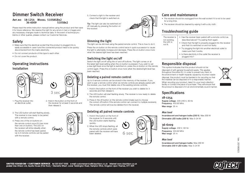 Page n°1 - Manuel utilisateur Cotech 51058x2