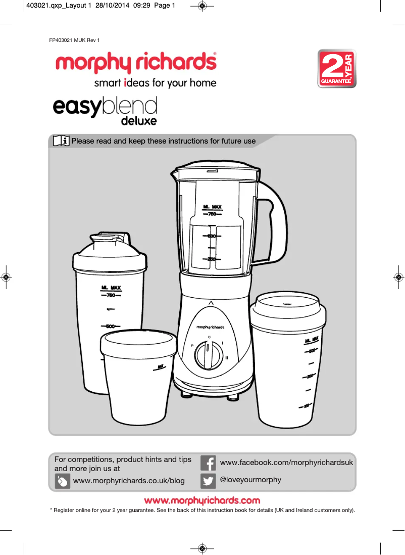 Página 1 del manual Manual de usuario Morphy Richards Easy 403021