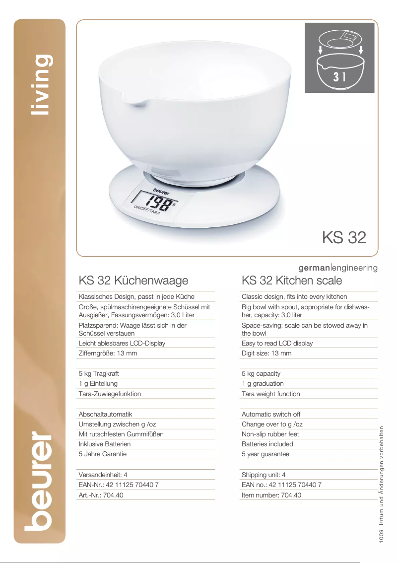 Page 1 de la notice Fiche technique Beurer KS 32