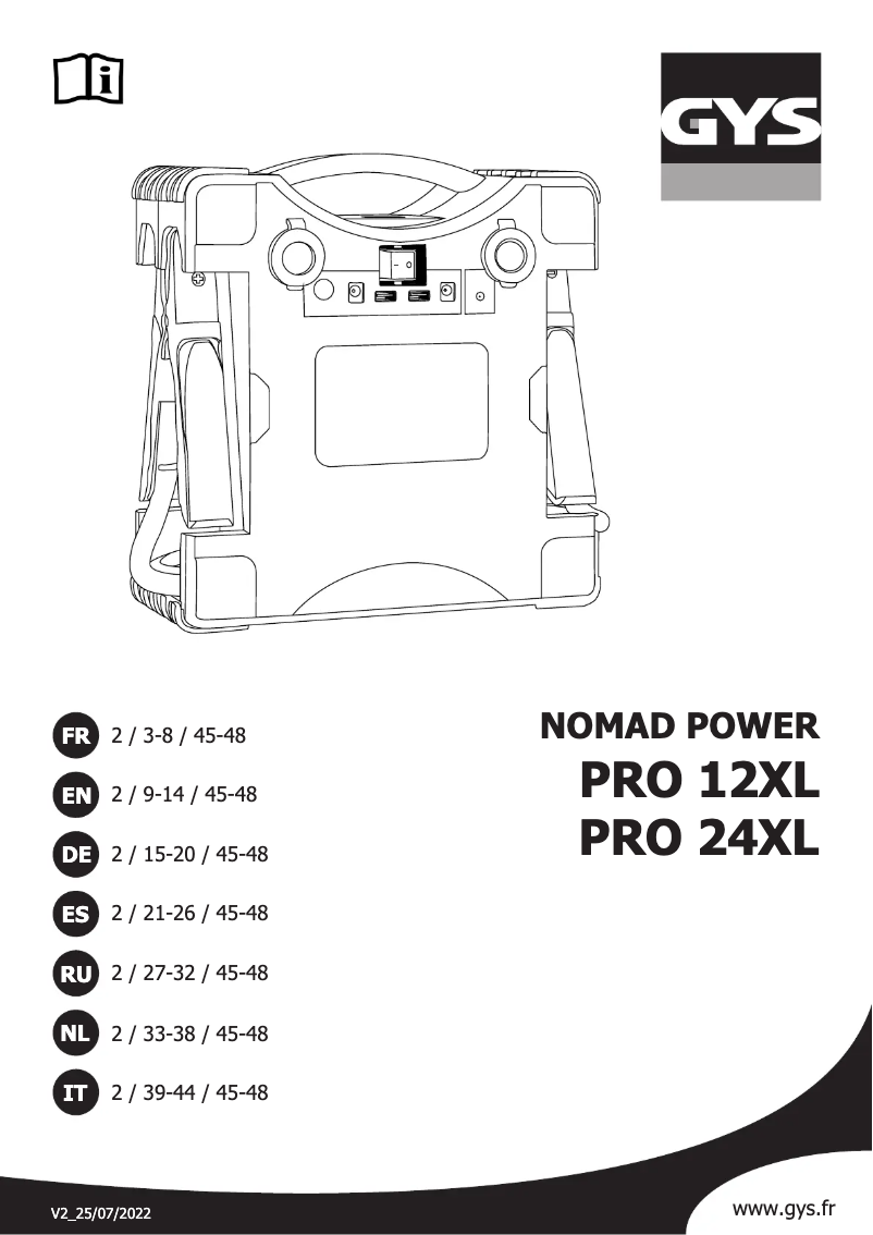 Page n°1 - Manuel utilisateur GYS Nomad Power PRO 24 XL