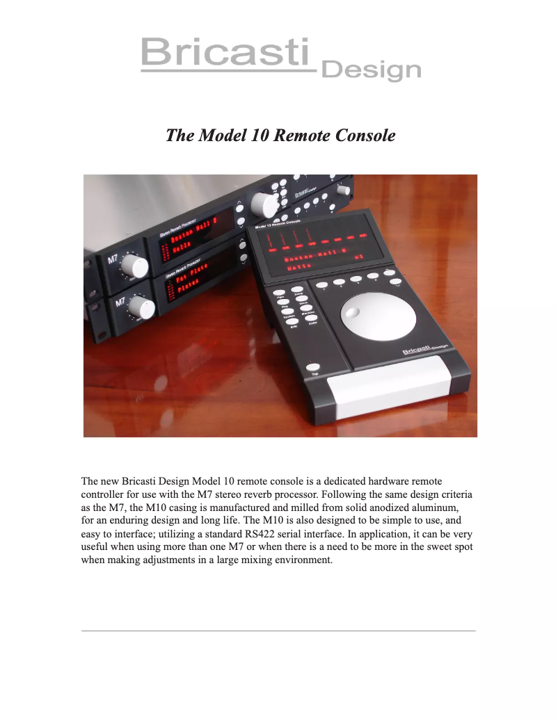 Page 1 de la notice Manuel utilisateur Bricasti Design M10