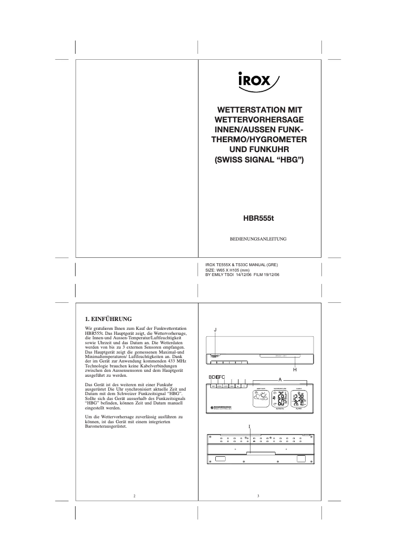 Page 1 de la notice Manuel utilisateur Irox HBR555t
