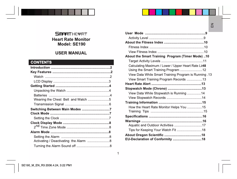 Page 1 de la notice Manuel utilisateur Oregon Scientific SE190