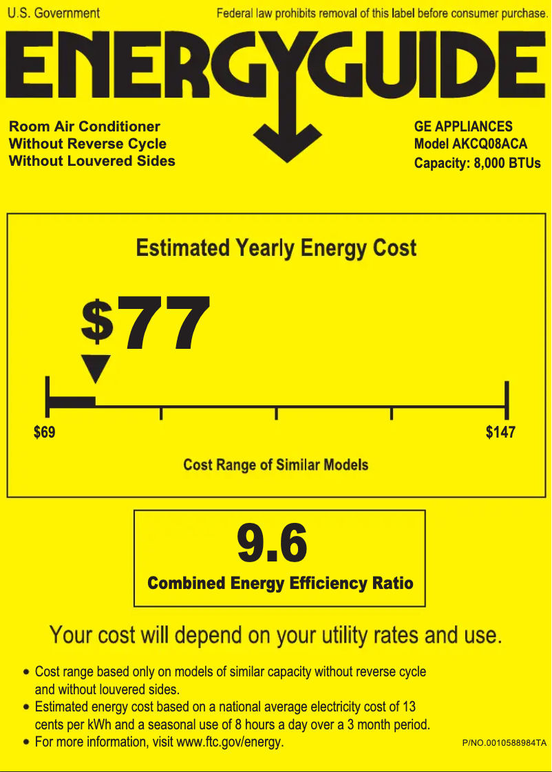 Page 1 de la notice Label énergétique GE AKCQ08ACA