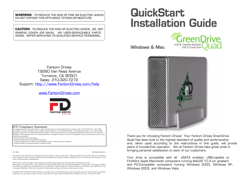 Page n°1 - Manuel utilisateur Fantom Drives Fantom Quad Pro