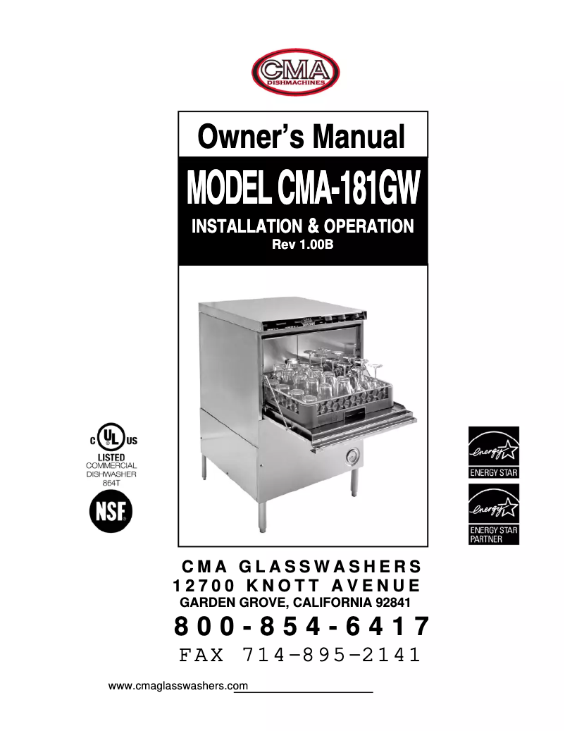 Page 1 de la notice Manuel utilisateur CMA Dishmachines CMA-181GW