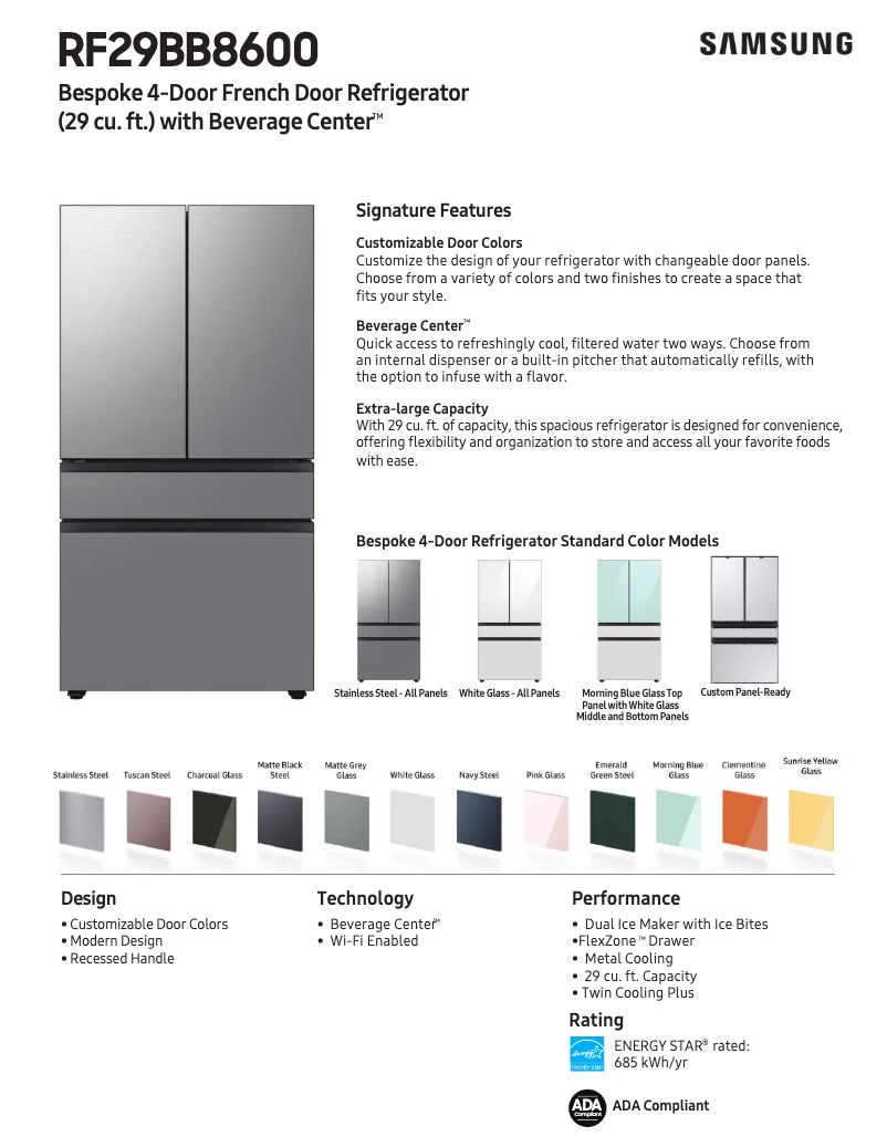 Page 1 de la notice Fiche technique Samsung RF29BB86004MAA