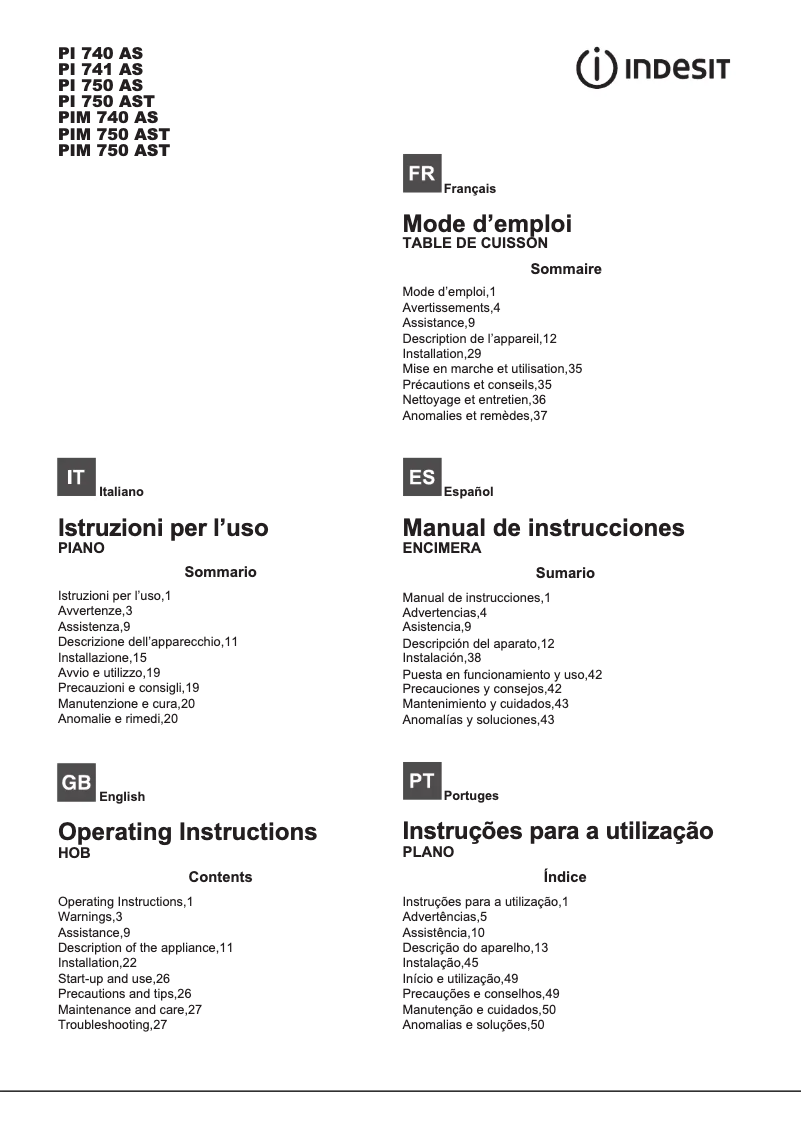 Image de la première page du manuel de l'appareil PIM 750 AST
