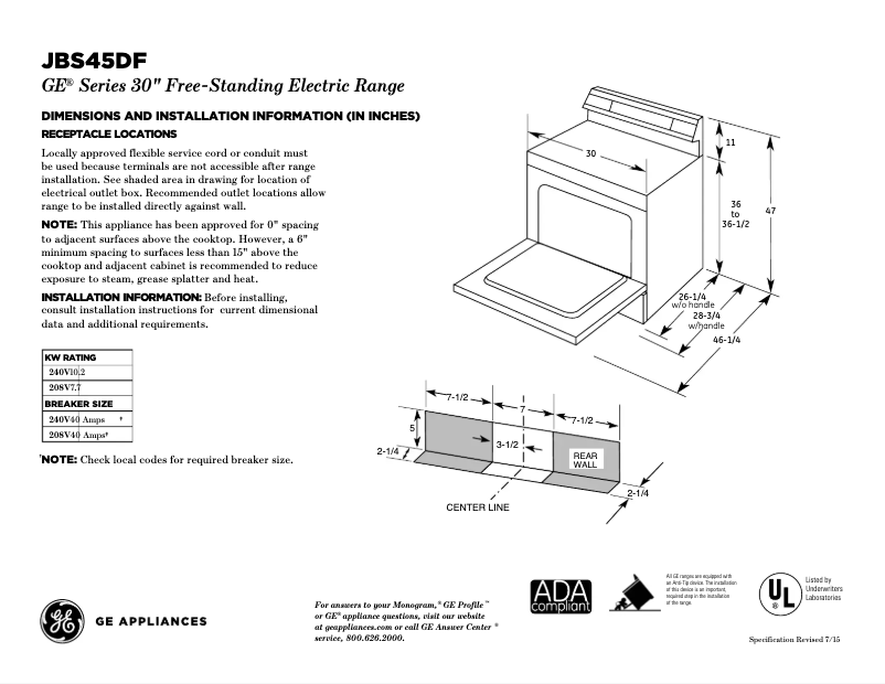 Page n°1 - Fiche technique GE JBS45DFBB