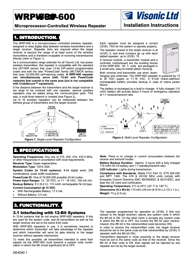 Image de la première page du manuel de l'appareil WRP-600