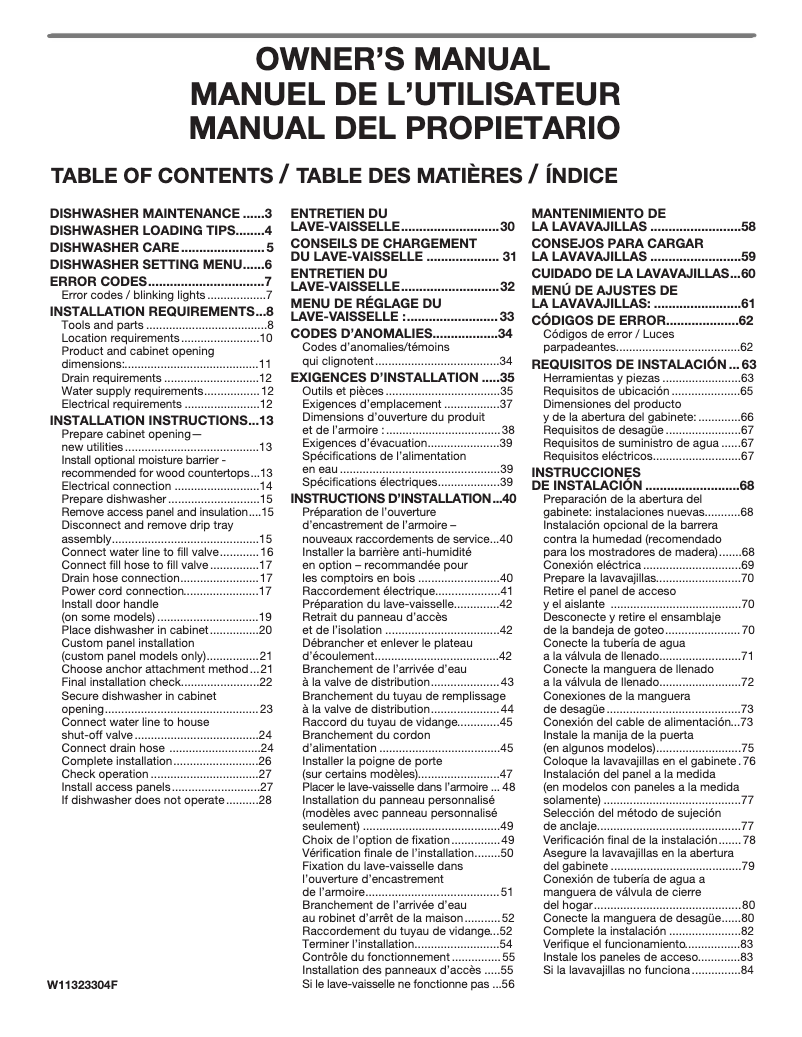 First page image of the manual for WDT740SALB