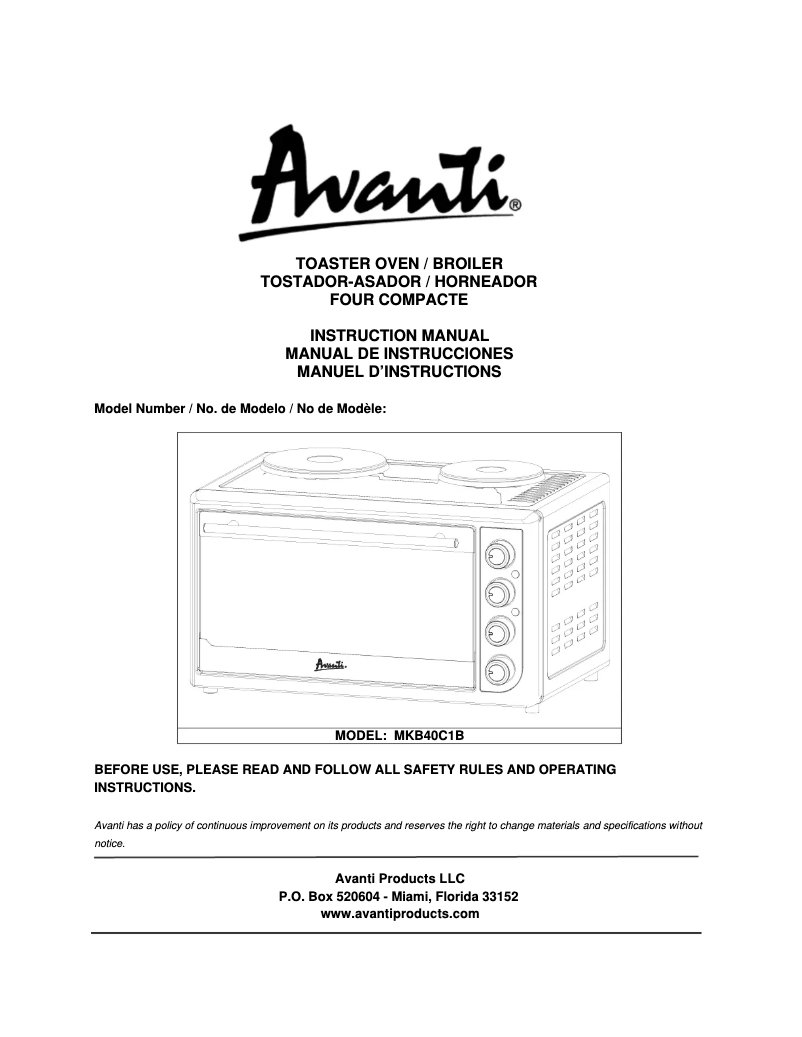 Page 1 de la notice Manuel utilisateur Avanti MKB40C1B