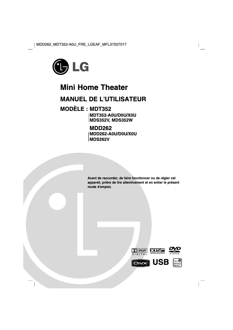 Image de la première page du manuel de l'appareil MDD262