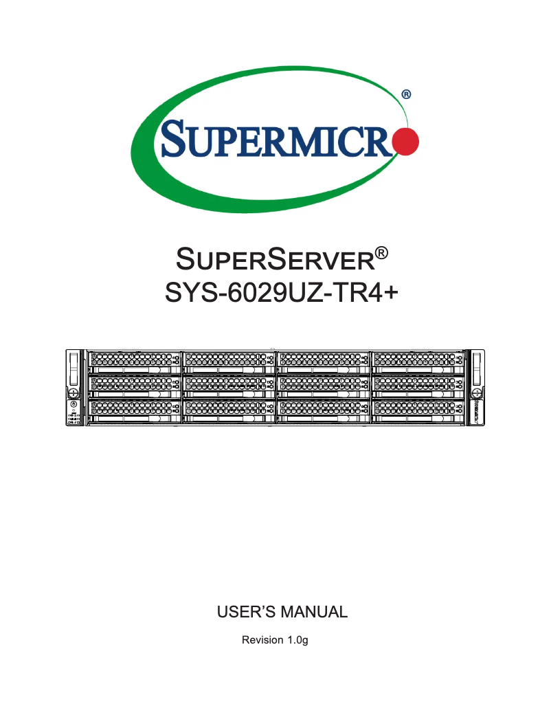 Page 1 de la notice Manuel utilisateur Supermicro SuperServer 6029UZ-TR4+