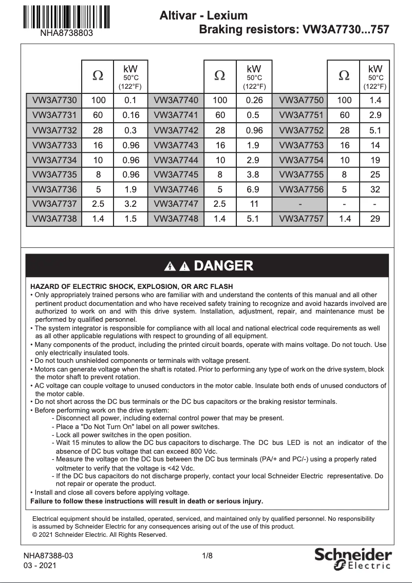 Página 1 del manual Manual de usuario Schneider VW3A7744