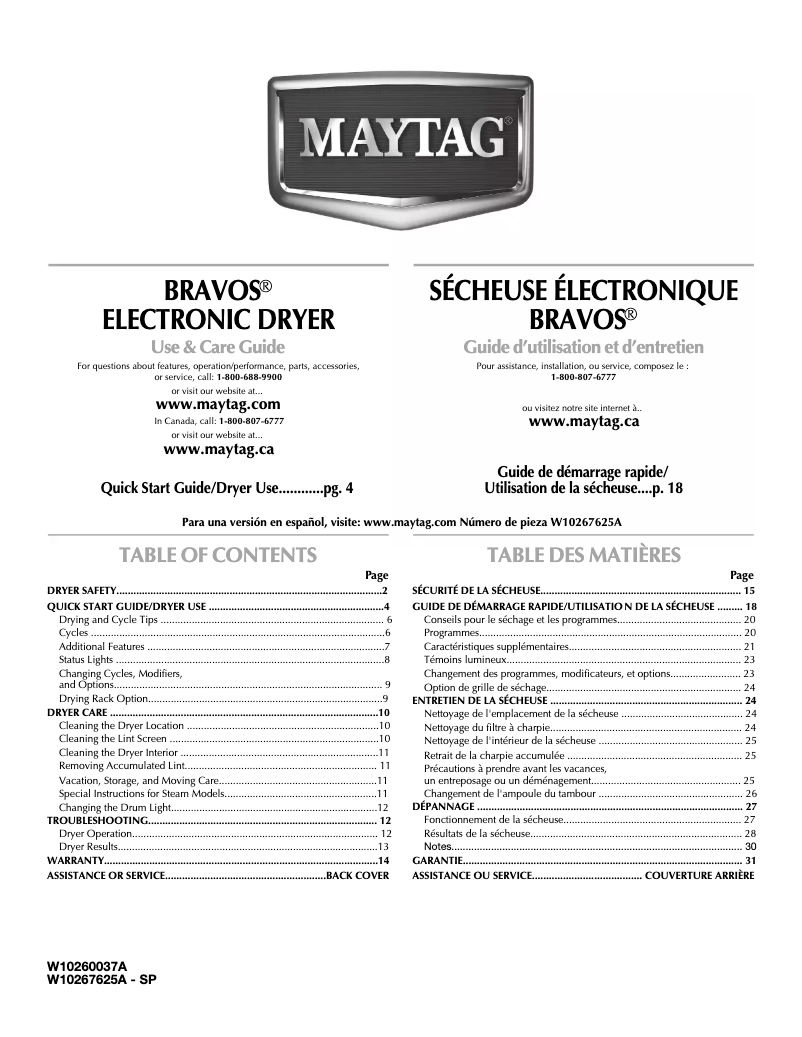 Page 1 de la notice Manuel utilisateur Maytag Bravos YMEDB850WL