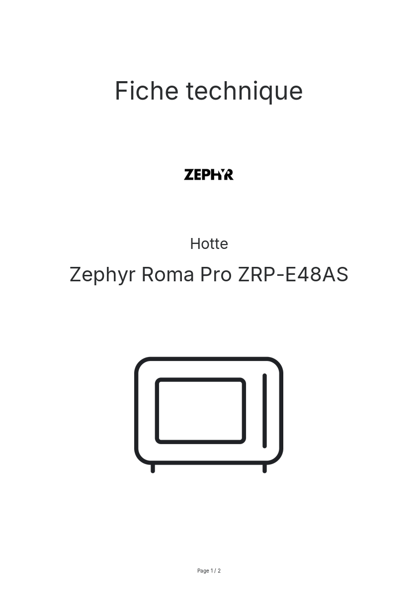 Page n°1 - Fiche technique Zephyr Roma Pro ZRP-E48AS