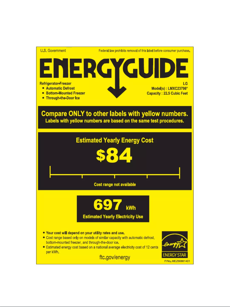 Page 1 de la notice Label énergétique LG LMXC23796S