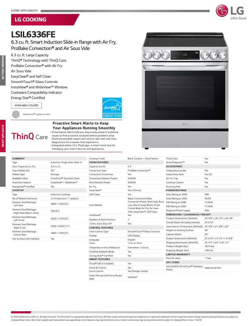 Página 1 del manual Ficha técnica LG LSIL6336FE