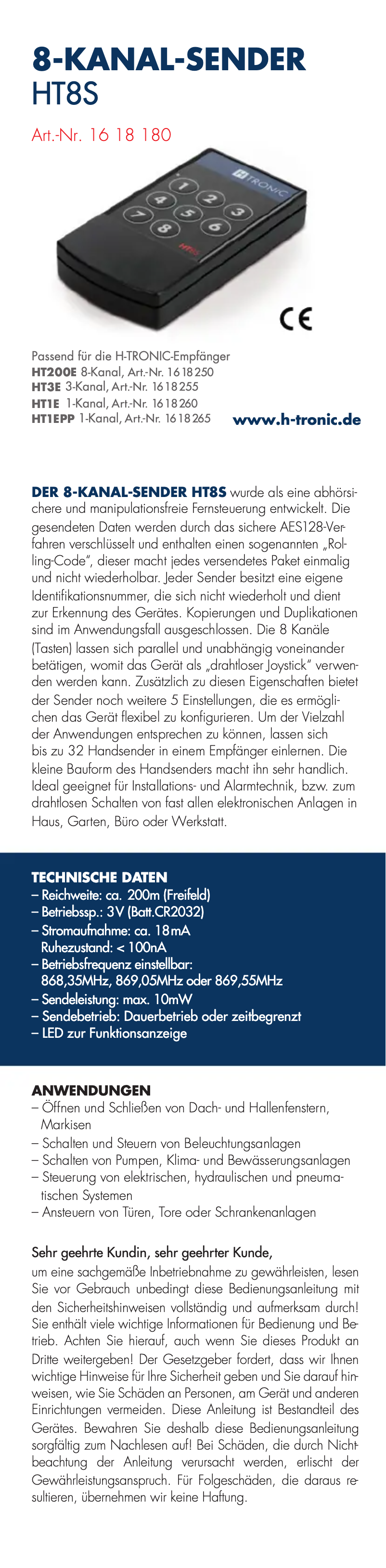 Image de la première page du manuel de l'appareil HT8S