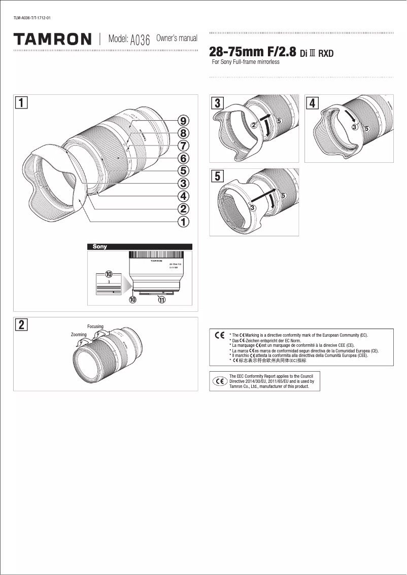 Image de la première page du manuel de l'appareil 28-75mm f/2.8 Di III RXD Sony FE
