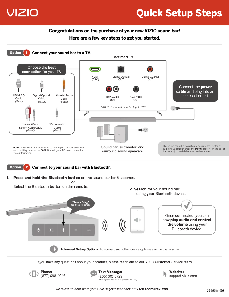 Página 1 del manual Guía de inicio rápido VIZIO SB3651n-H6