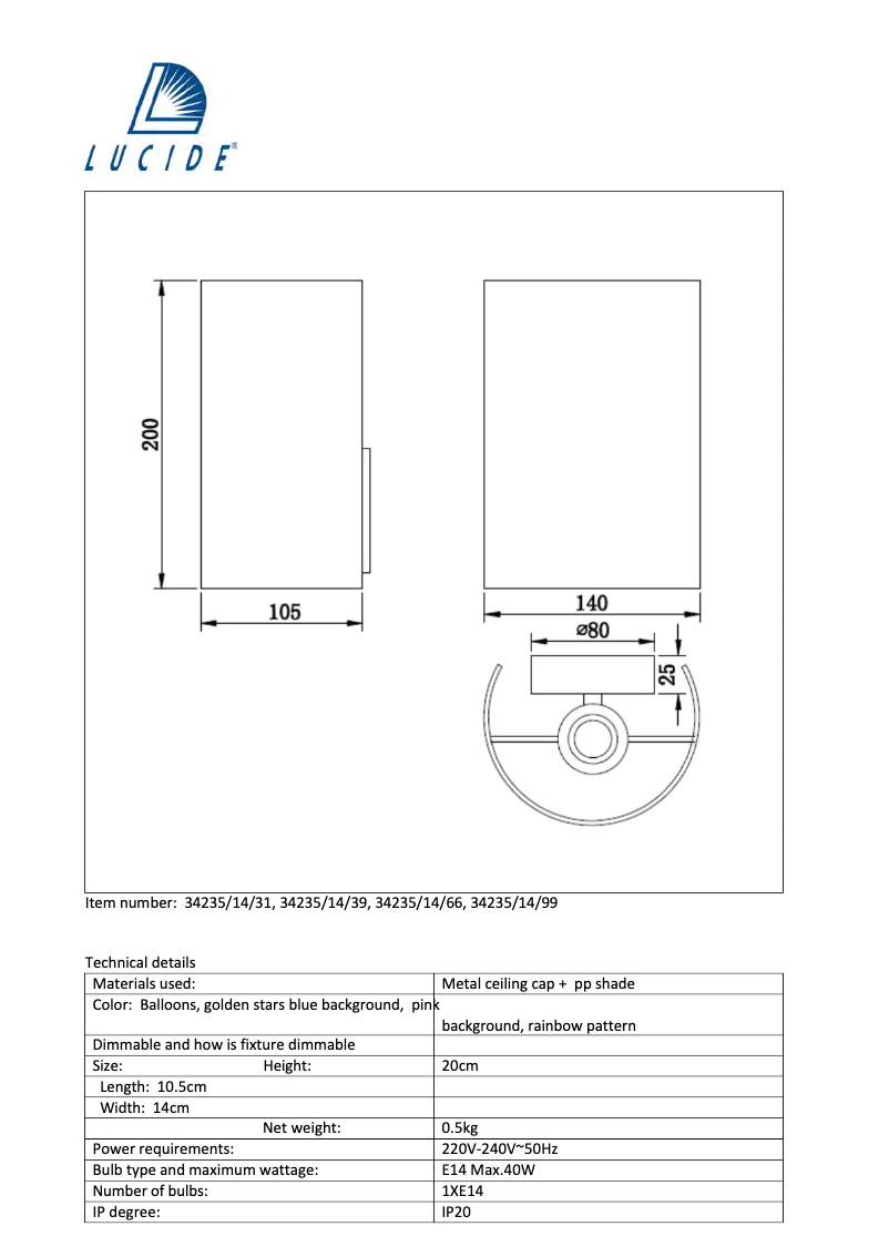 Page 1 de la notice Manuel utilisateur Lucide K3 34235/14/66