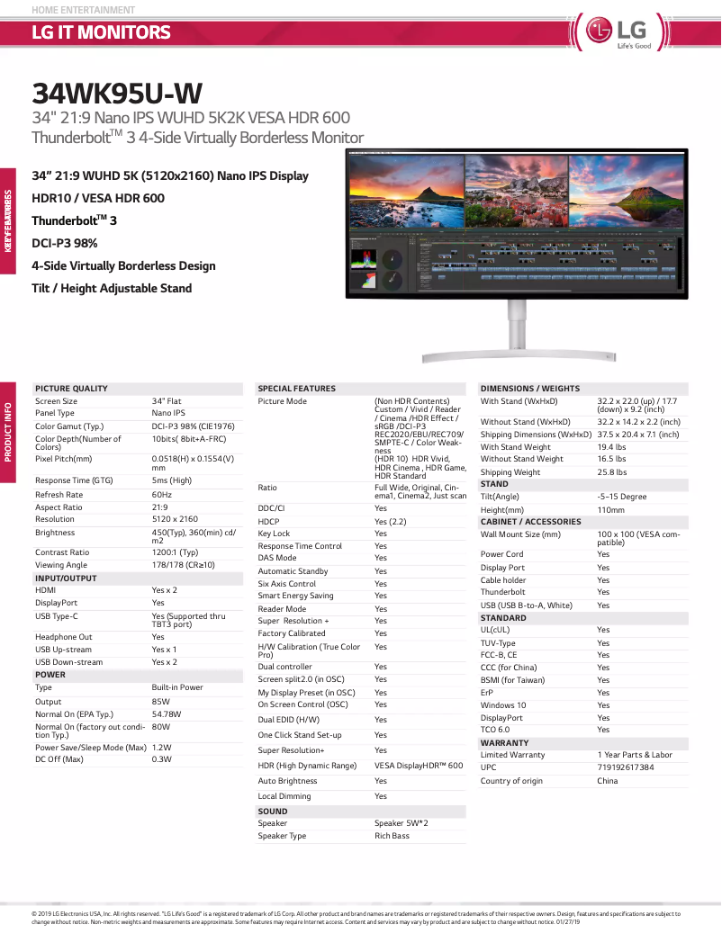 Imagen de la primera página del manual del dispositivo 34WK95U
