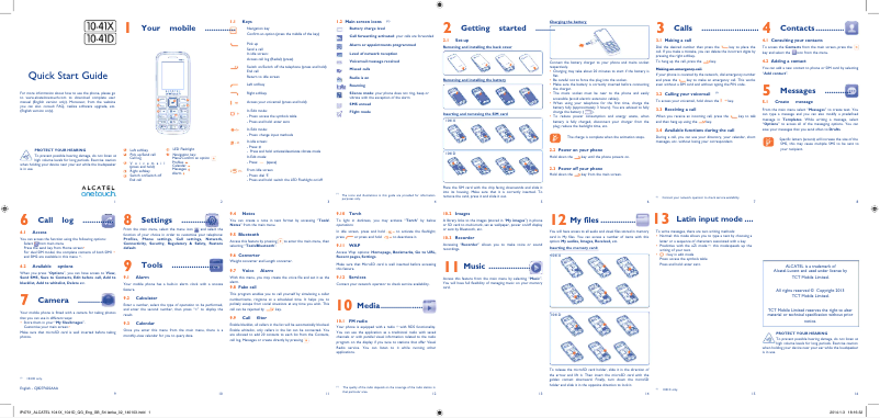 Page n°1 - Guide de démarrage rapide Alcatel One Touch 1041D