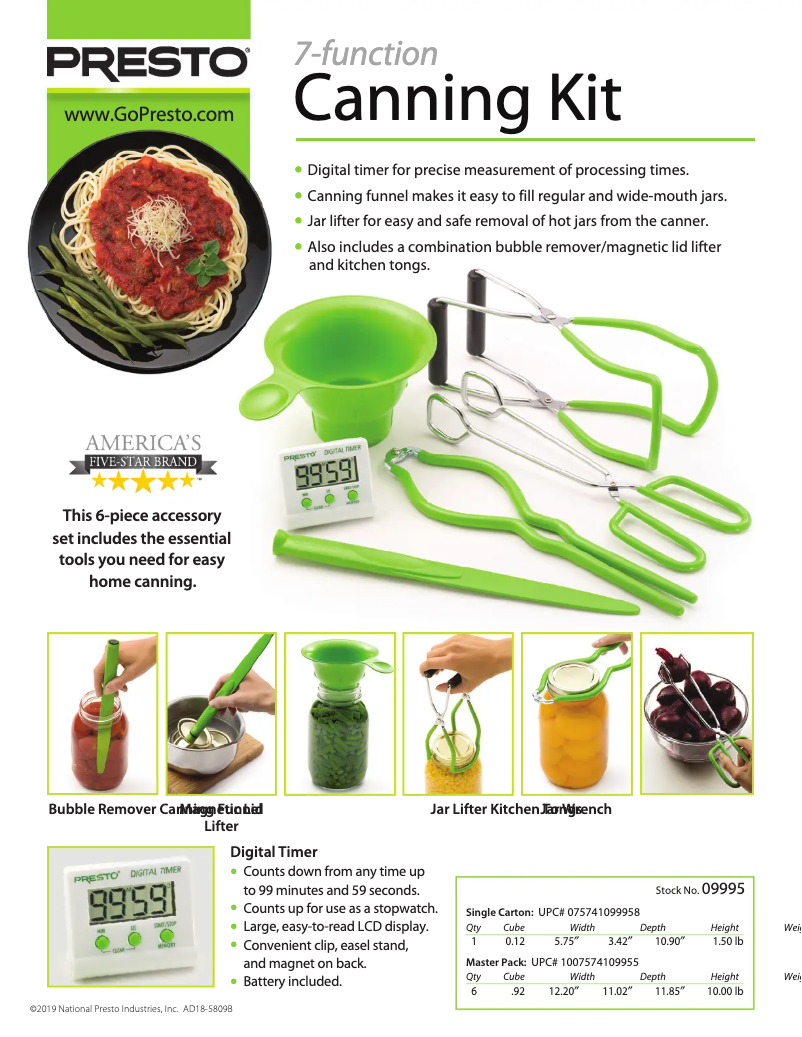 Page 1 de la notice Fiche technique Presto 09995