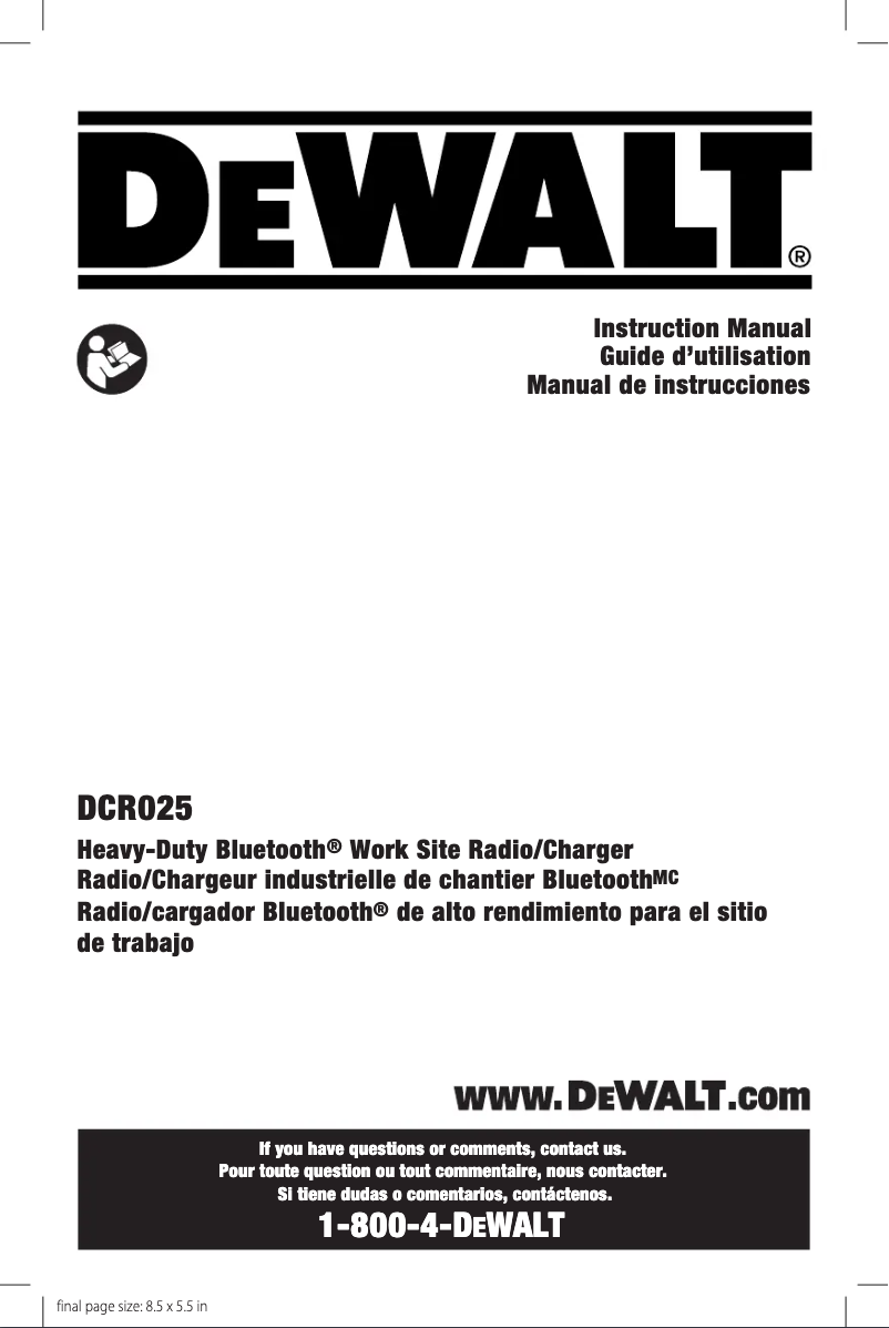 Page 1 de la notice Manuel utilisateur DeWalt DCR025