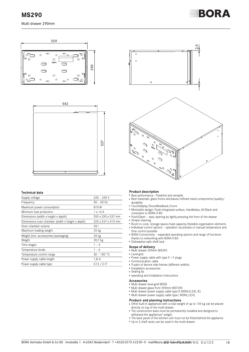 Page n°1 - Fiche technique BORA MSS290