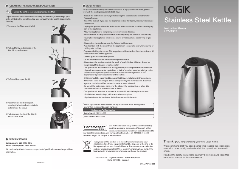Página 1 del manual Manual de usuario Logik L17KPS12