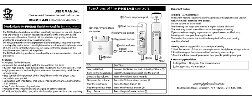 Image de la première page du manuel de l'appareil PHE1AB
