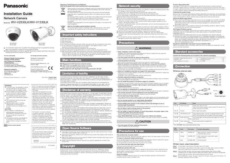 Image de la première page du manuel de l'appareil WV-V2530