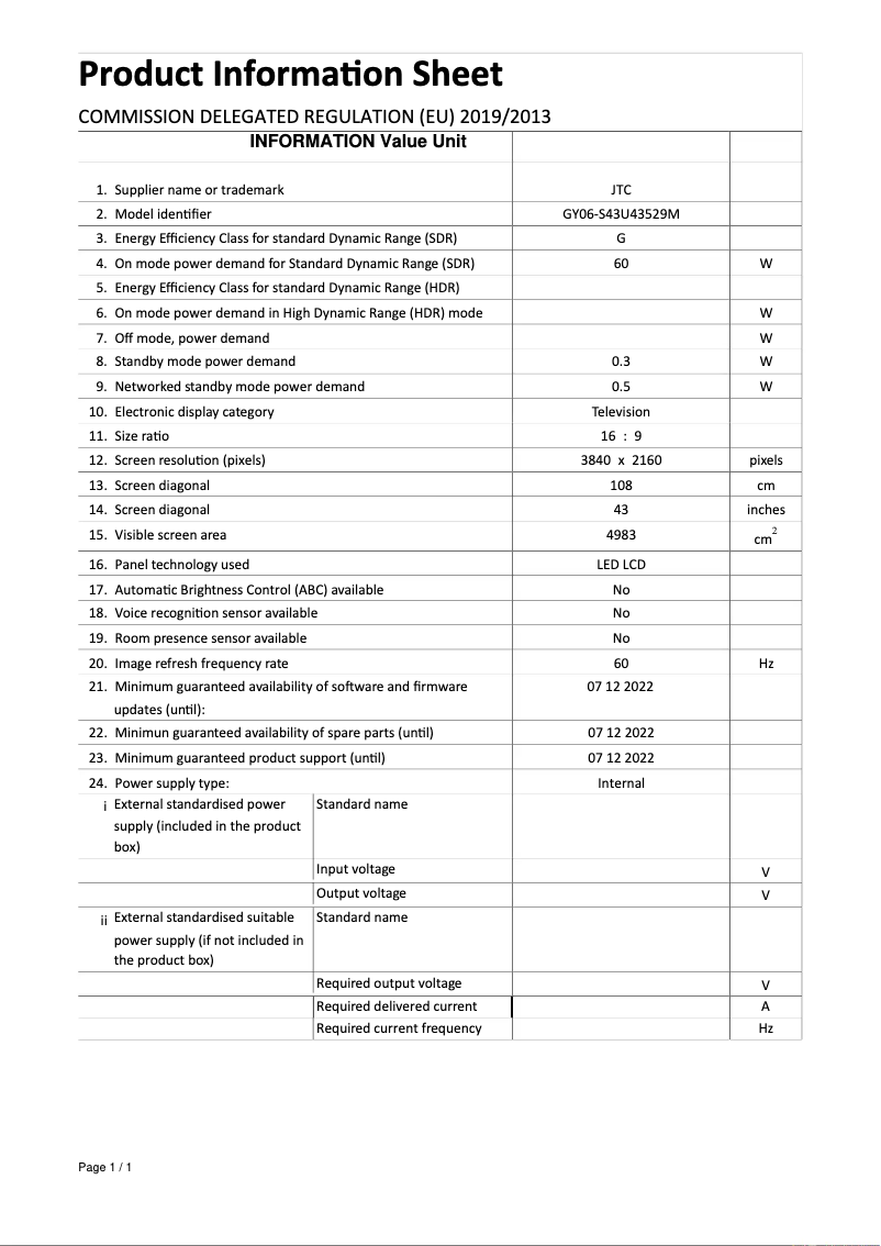 Page n°1 - Manuel utilisateur Jay-Tech S43U43529M