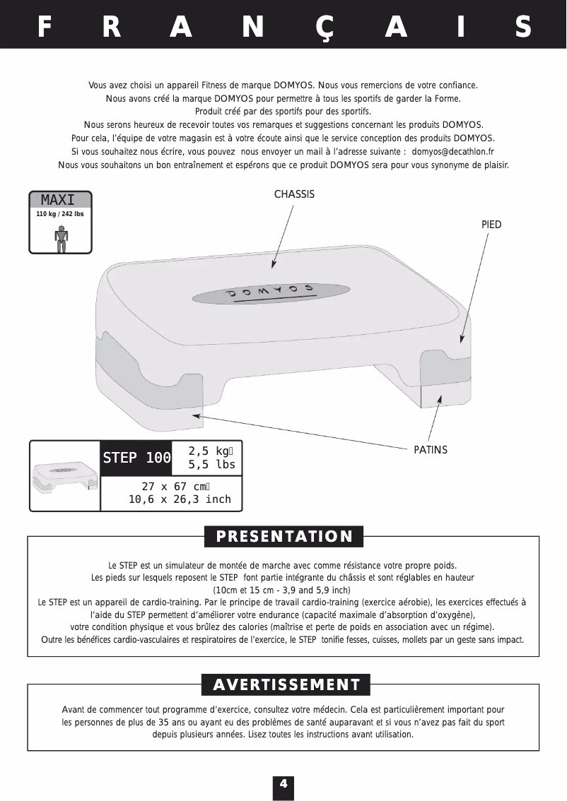 Página 1 del manual Manual de usuario Domyos Step 100