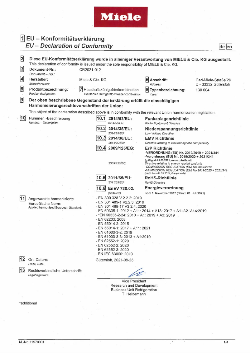 Page n°1 - Manuel utilisateur Miele KFN 7774 D