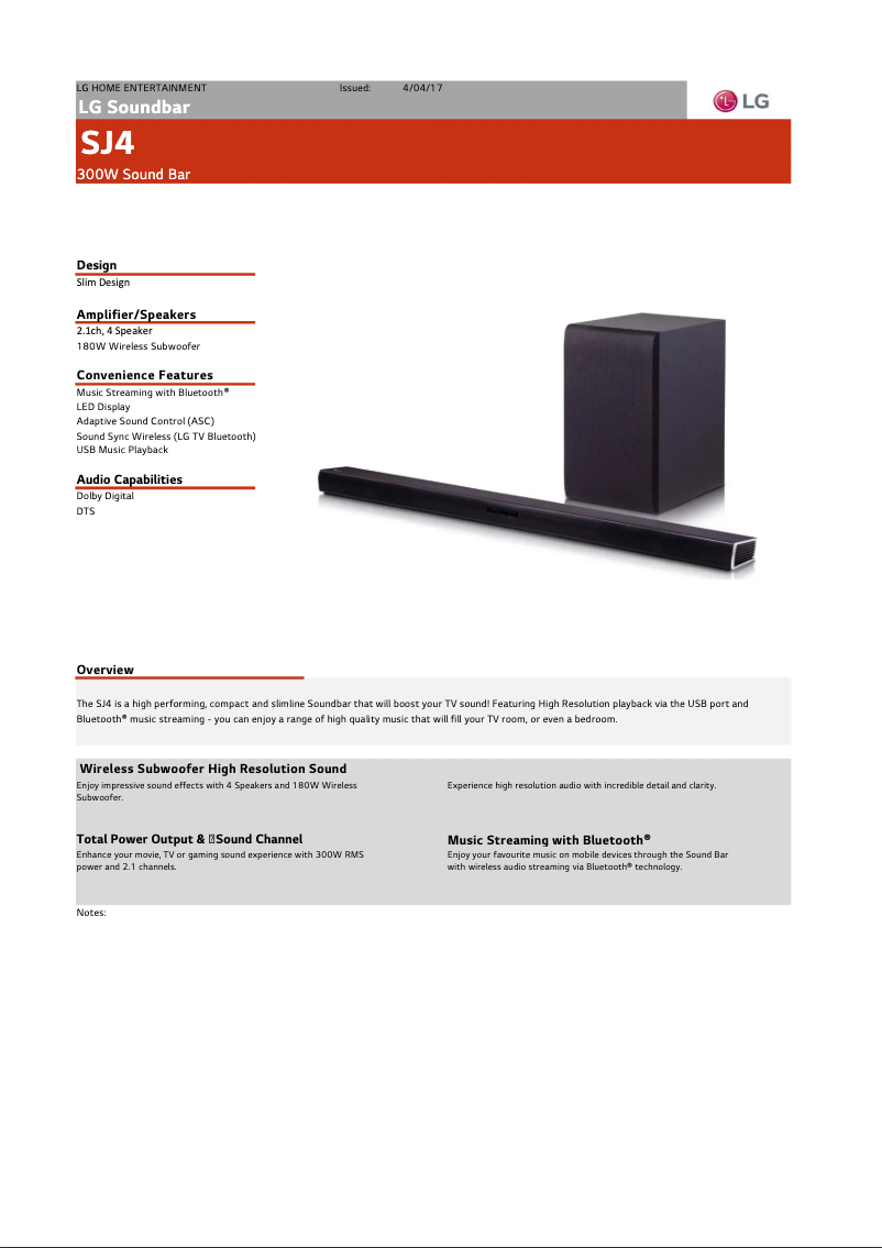 Página 1 del manual Ficha técnica LG SJ3