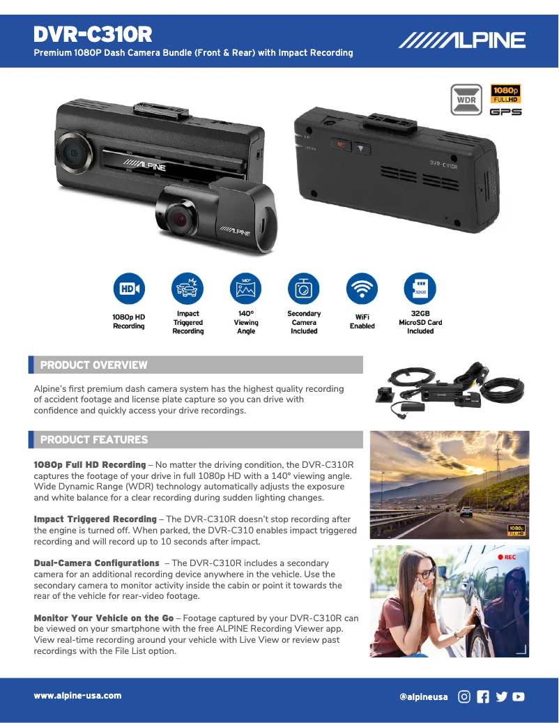 Page 1 de la notice Fiche technique Alpine DVR-C310R