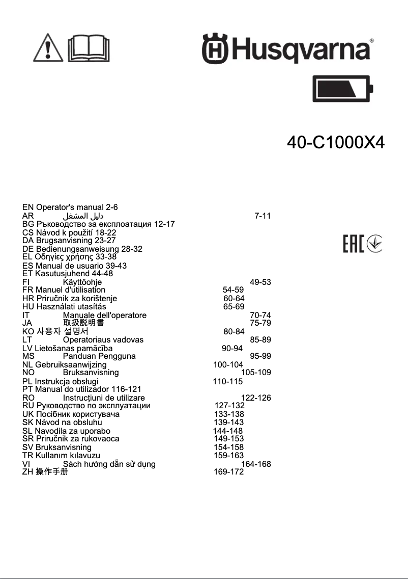 Página 1 del manual Manual de usuario Husqvarna 40-C1000X4