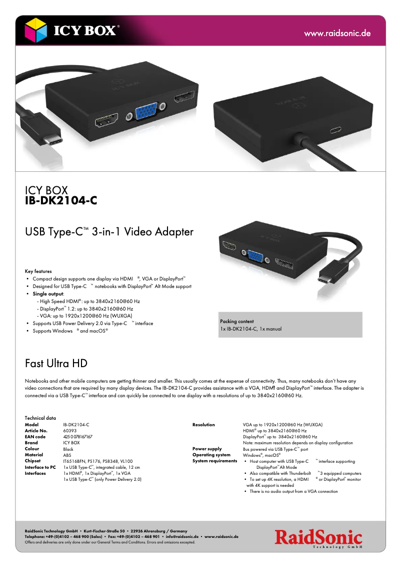 Page 1 de la notice Fiche technique Icy Box IB-DK2104-C