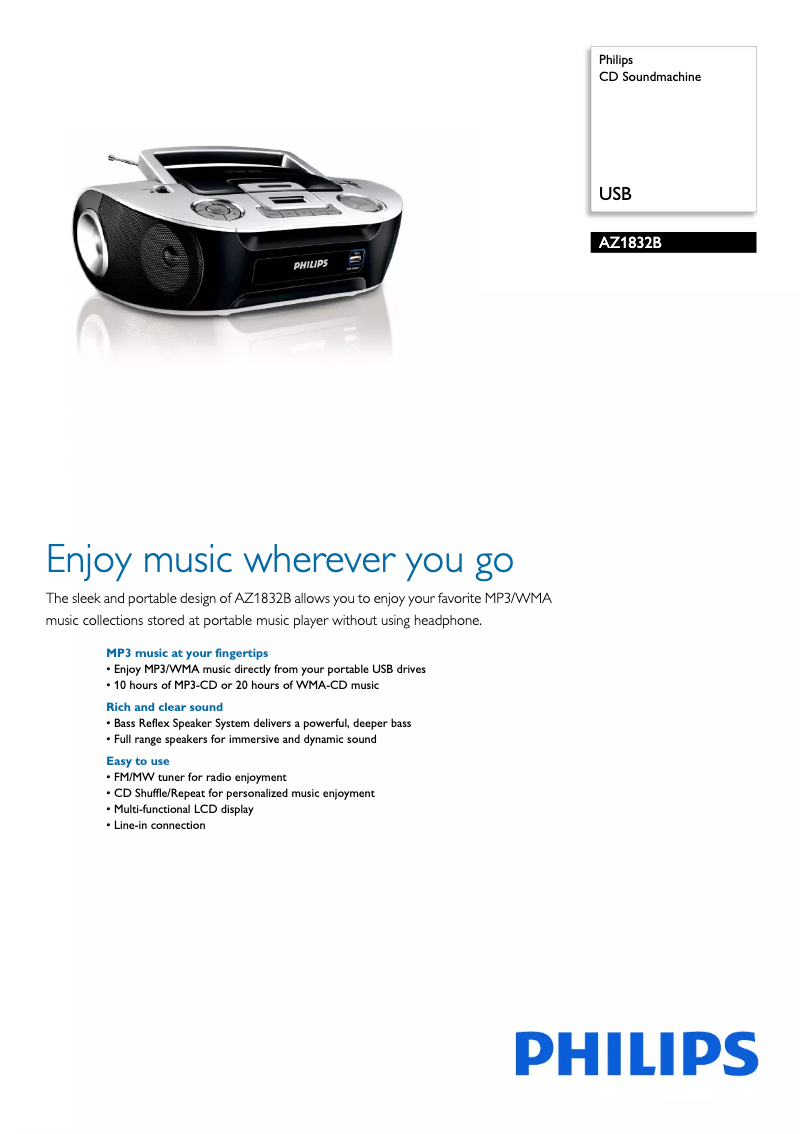 Page 1 de la notice Brochure Philips AZ1832B